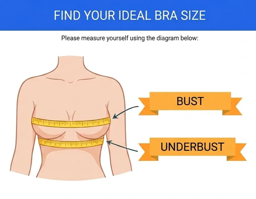 Diagram showing where to measure underbust and bust for bra sizing