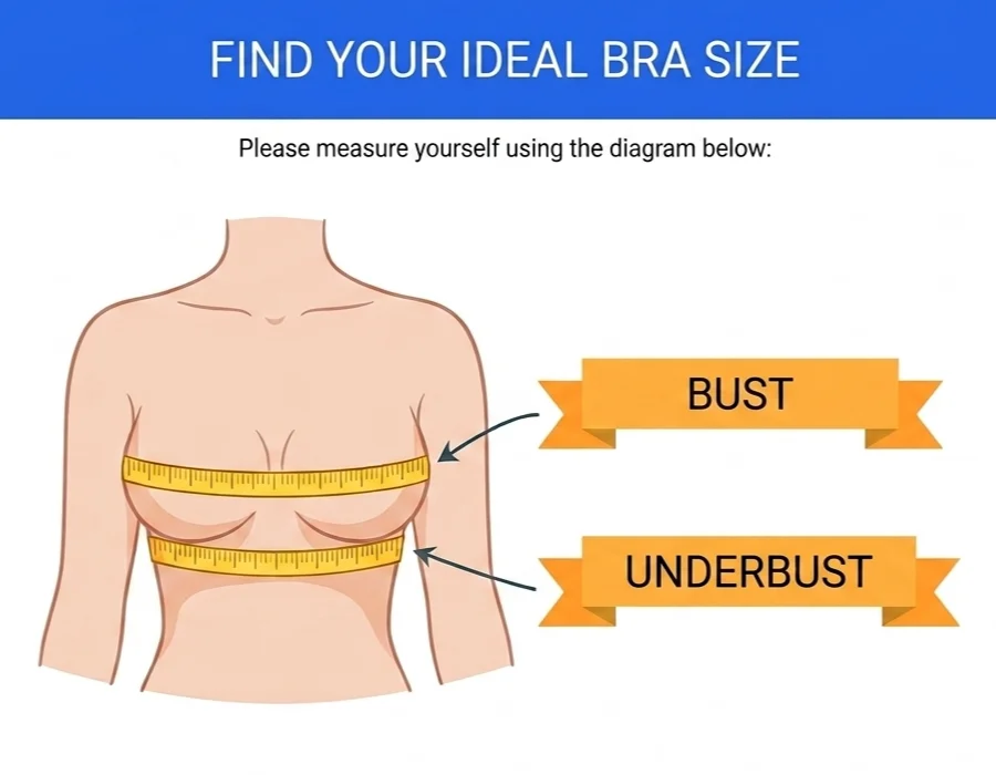 Diagram showing where to measure underbust and bust for bra sizing